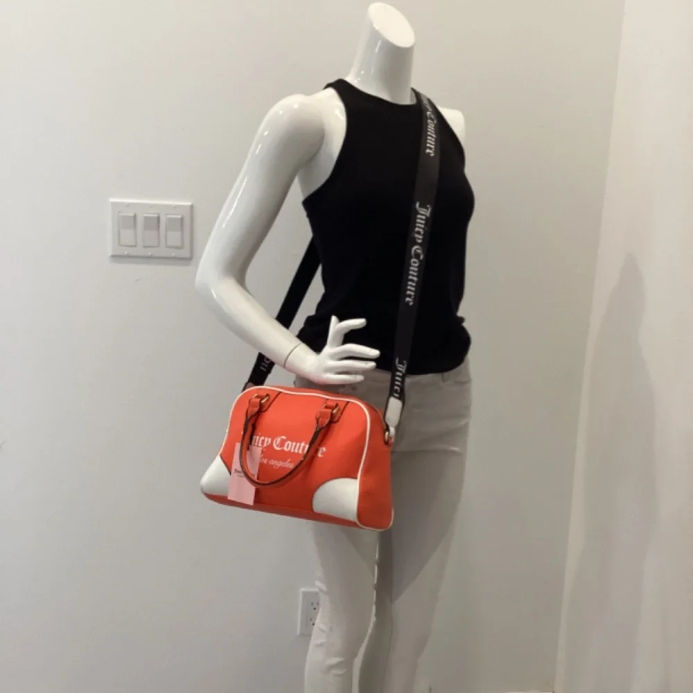 REDUCED Juicy Couture Fashionista Sports Bowler Satchel Crossbody Orange & White